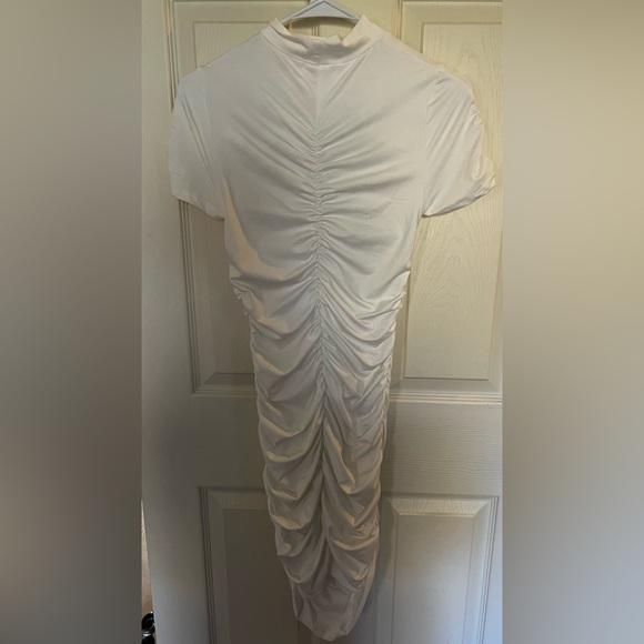 White Jersey Knit High Neck, Bust Cutout, Ruched Back Dress, Size S - Picture 2 of 2